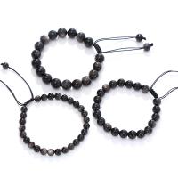 Negro Obsidiana pulsera, con Cordón de nudo, Esférico, hecho a mano, Joyería & diverso tamaño para la opción & para mujer, Negro, longitud:18 cm, Vendido por UD