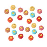 Enamel Acrylic Beads, Flat Round, DIY & with heart pattern Approx 1mm 