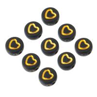 Enamel Acrylic Beads, Flat Round, DIY & with heart pattern, black Approx 1mm 