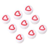 Enamel Acrylic Beads, Flat Round, DIY & with heart pattern, white Approx 1mm 