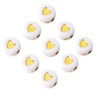 Enamel Acrylic Beads, Flat Round, DIY & with heart pattern, golden Approx 1mm 