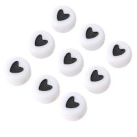 Enamel Acrylic Beads, Flat Round, DIY & with heart pattern, white and black Approx 1mm 