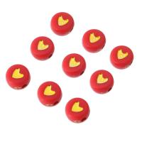 Enamel Acrylic Beads, Flat Round, DIY & with heart pattern, red Approx 1mm 