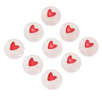 Enamel Acrylic Beads, Flat Round, DIY & with heart pattern, red Approx 1mm 