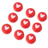 Enamel Acrylic Beads, Flat Round, DIY & with heart pattern, red Approx 1mm 