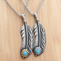 Collier de bijoux de titane, Acier titane, avec turquoise, forme de plume, poli, Vintage & styles différents pour le choix & pour homme, plus de couleurs à choisir Environ 23.62 pouce, Vendu par PC