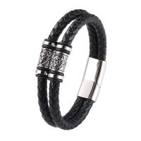 PU Leder Armband, mit 316 Edelstahl, poliert, Doppelschicht & Modeschmuck & unterschiedliche Länge der Wahl & für den Menschen, schwarz, 12mm, verkauft von PC