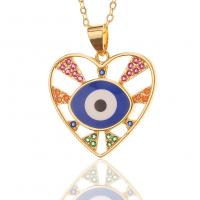 Evil Eye Jewelry Necklace, Brass, Heart, gold color plated, fashion jewelry & evil eye pattern & micro pave cubic zirconia & for woman & enamel cm 