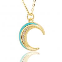 Cubic Zircon Micro Pave Brass Necklace, Moon, gold color plated, fashion jewelry & micro pave cubic zirconia & for woman & enamel cm 