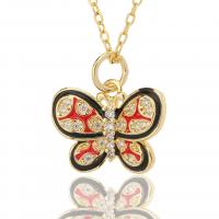 Cubic Zircon Micro Pave Brass Necklace, Butterfly, gold color plated, fashion jewelry & micro pave cubic zirconia & for woman & enamel cm 