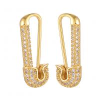 Cubic Zirconia Pendiente Brass Micro Pave, metal, Perno de la falda escocesa, chapado en color dorado, Joyería & micro arcilla de zirconia cúbica & para mujer, dorado, 3.5x21mm, Vendido por Par