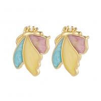 Brass Stud Earring, Butterfly, gold color plated, fashion jewelry & for woman & enamel, multi-colored 