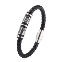 Cuero de PU Pulsera, con acero inoxidable 316, pulido, Joyería & longitud diferente para la opción & para hombre, más colores para la opción, 6mm, Vendido por UD