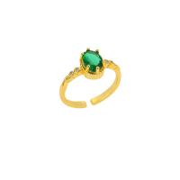 Cubic Zirconia Micro Pave Brass Finger Ring, gold color plated, Adjustable & micro pave cubic zirconia & for woman, green, 21mm 