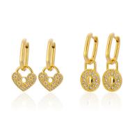 Huggie Hoop Drop Earring, Brass, gold color plated & micro pave cubic zirconia & for woman, gold 