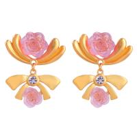 Zinc Alloy Drop Earring, Flower, gold color plated, fashion jewelry & for woman, two different colored 