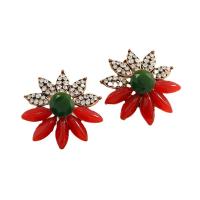 Zinc alliage strass Stud Earring, alliage de zinc, avec résine, Placage de couleur d'or, bijoux de mode & pour femme & avec strass, multicolore, 30mm, Vendu par paire