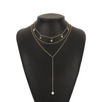 Collier de mode Multi couche, alliage de zinc, avec perle de plastique, Placage, bijoux de mode & multicouche & pour femme & avec strass, plus de couleurs à choisir .5 cm, Vendu par PC