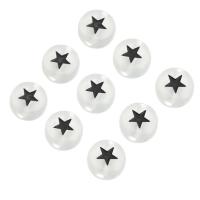 Enamel Acrylic Beads, Flat Round, DIY & with star pattern, white and black Approx 1mm 