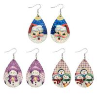 Wood Earring, Teardrop, printing, for woman 