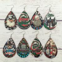 Wood Earring, Teardrop, printing, for woman 