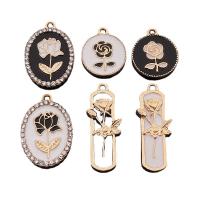 Zinc Alloy Enamel Pendants, Rose, gold color plated, DIY & with rhinestone 