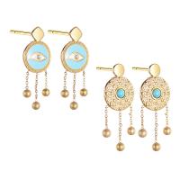 Moda flecos pendientes, acero inoxidable 304, con turquesa, ojo de malvado, Chapado galvánico, diferentes estilos para la opción & para mujer & esmalte, más colores para la opción, Vendido por Par