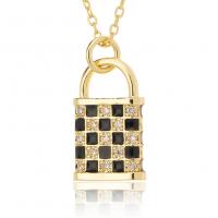 Cubic Zircon Micro Pave Brass Necklace, Lock, gold color plated, fashion jewelry & micro pave cubic zirconia & for woman & enamel cm 