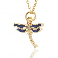 Cubic Zircon Micro Pave Brass Necklace, Dragonfly, gold color plated, fashion jewelry & micro pave cubic zirconia & for woman & enamel cm 