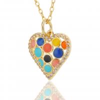 Cubic Zircon Micro Pave Brass Necklace, Heart, gold color plated, fashion jewelry & micro pave cubic zirconia & for woman & enamel, multi-colored cm 