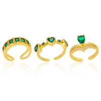 Cubic Zirconia Micro Pave Brass Finger Ring, gold color plated, Adjustable & micro pave cubic zirconia & for woman, green 