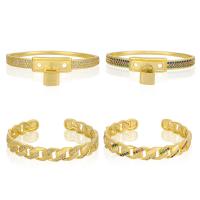 Brass Cuff Bangle, gold color plated & micro pave cubic zirconia & for woman 