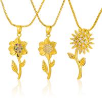 Cúbicos circón Collar de latón Micro pavimenta, metal, Girasol, chapado en color dorado, diferentes estilos para la opción & micro arcilla de zirconia cúbica & para mujer, más colores para la opción, longitud:aproximado 19.68 Inch, Vendido por UD