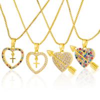 Cúbicos circón Collar de latón Micro pavimenta, metal, Corazón, chapado en color dorado, diferentes estilos para la opción & micro arcilla de zirconia cúbica & para mujer, más colores para la opción, longitud:aproximado 19.68 Inch, Vendido por UD