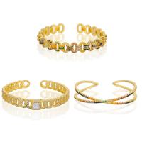 Brass Cuff Bangle, gold color plated & micro pave cubic zirconia & for woman 