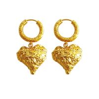 Huggie Hoop Drop Earring, laiton, coeur, Placage de couleur d'or, bijoux de mode & pour femme Vendu par paire