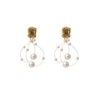 Boucle d'oreille en alliage de zinc en plastique perle, avec Fil de pêche & Plastique ABS perle, Placage de couleur d'or, bijoux de mode & pour femme, deux couleurs différentes Vendu par paire