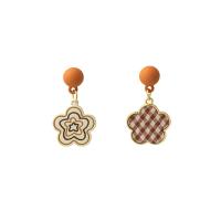 Zinc Alloy Drop Earring, with Cloth, Flower, gold color plated, fashion jewelry & stoving varnish & for woman, multi-colored 