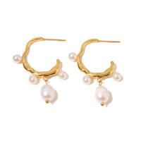 Freshwater Pearl Drop Earring, 304 Stainless Steel, with Freshwater Pearl, Vacuum Ion Plating, fashion jewelry & for woman, golden 