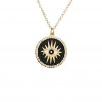 Evil Eye Jewelry Necklace, Brass, with 1.97 extender chain, gold color plated, micro pave cubic zirconia & for woman & enamel .72 Inch 