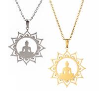 Edelstahl Schmuck Halskette, 304 Edelstahl, mit Verlängerungskettchen von 1.97, Buddha, Vakuumbeschichtung, unisex, keine, 45x35mm, Länge:17.72 ZollInch, verkauft von PC