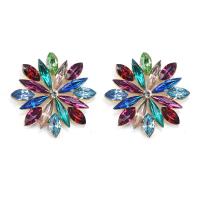 Zinc alliage strass Stud Earring, alliage de zinc, fleur, Placage de couleur d'or, bijoux de mode & pour femme & avec strass, plus de couleurs à choisir Vendu par paire