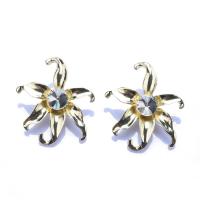 Zinc alliage strass Stud Earring, alliage de zinc, fleur, Placage de couleur d'or, bijoux de mode & pour femme & avec strass, doré Vendu par paire