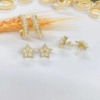 Cubic Zirconia Micro Pave Brass Earring, gold color plated & micro pave cubic zirconia & for woman & with plastic pearl, gold 