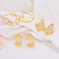 Brass Stud Earring, real gold plated & micro pave cubic zirconia & for woman, gold 