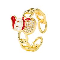 Cubic Zirconia Micro Pave Brass Finger Ring, Snowman, gold color plated, Adjustable & micro pave cubic zirconia & for woman & enamel 20mm 