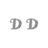 Zinc alliage strass Stud Earring, alliage de zinc, Lettre D, Placage de couleur argentée, bijoux de mode & pour femme & avec strass Vendu par paire