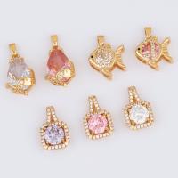 Cubic Zirkonia (CZ) Messing Anhänger, Hohe Qualität Gold Farbe Überzeug, DIY & verschiedene Stile für Wahl & mit kubischem Zirkonia, keine, verkauft von PC