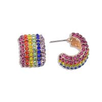 Zinc alliage strass Stud Earring, alliage de zinc, Lettre C, Placage de couleur d'or, bijoux de mode & pour femme & avec strass, plus de couleurs à choisir Vendu par paire