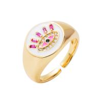 Evil Eye Jewelry Finger Ring, Brass, gold color plated, Adjustable & micro pave cubic zirconia & for woman & enamel 20mm 